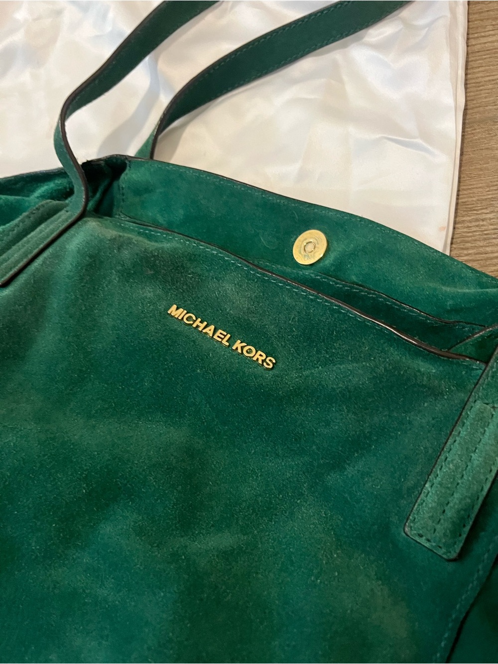 Michael Kors Green Suede Ashbury Tote Bag - Picture 3 of 12